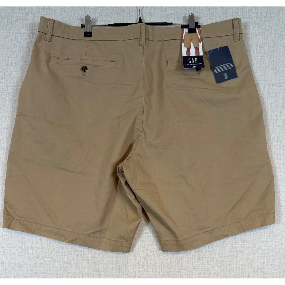 NWT Gap Mens Flat Front Shorts Khaki Tan Stretch Cotton Chino Size 40 Golf Prep
